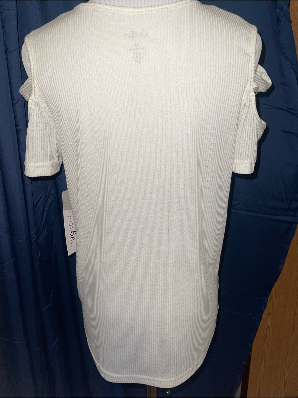 Cream Ribbed Cold-Shoulder Short Sleeve Blouse - Picture 3 of 3